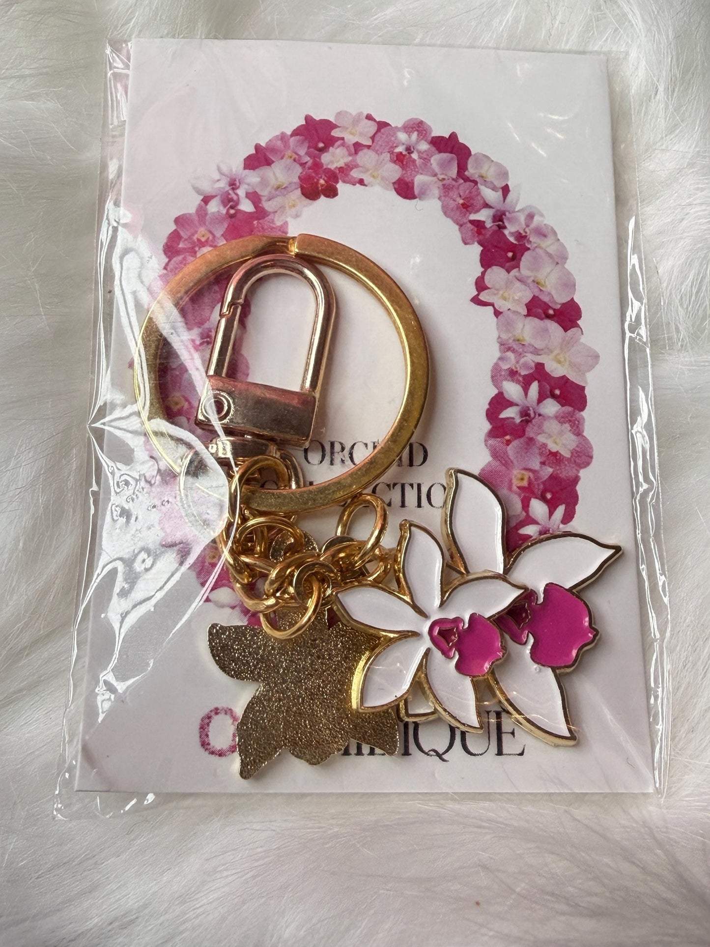 Luxury Purse Charm | White & Pink Cattleya