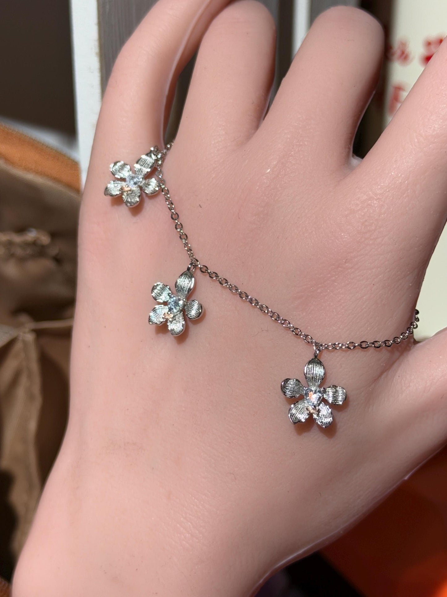 Vanda Triple Orchid Bracelet : White Gold Plated
