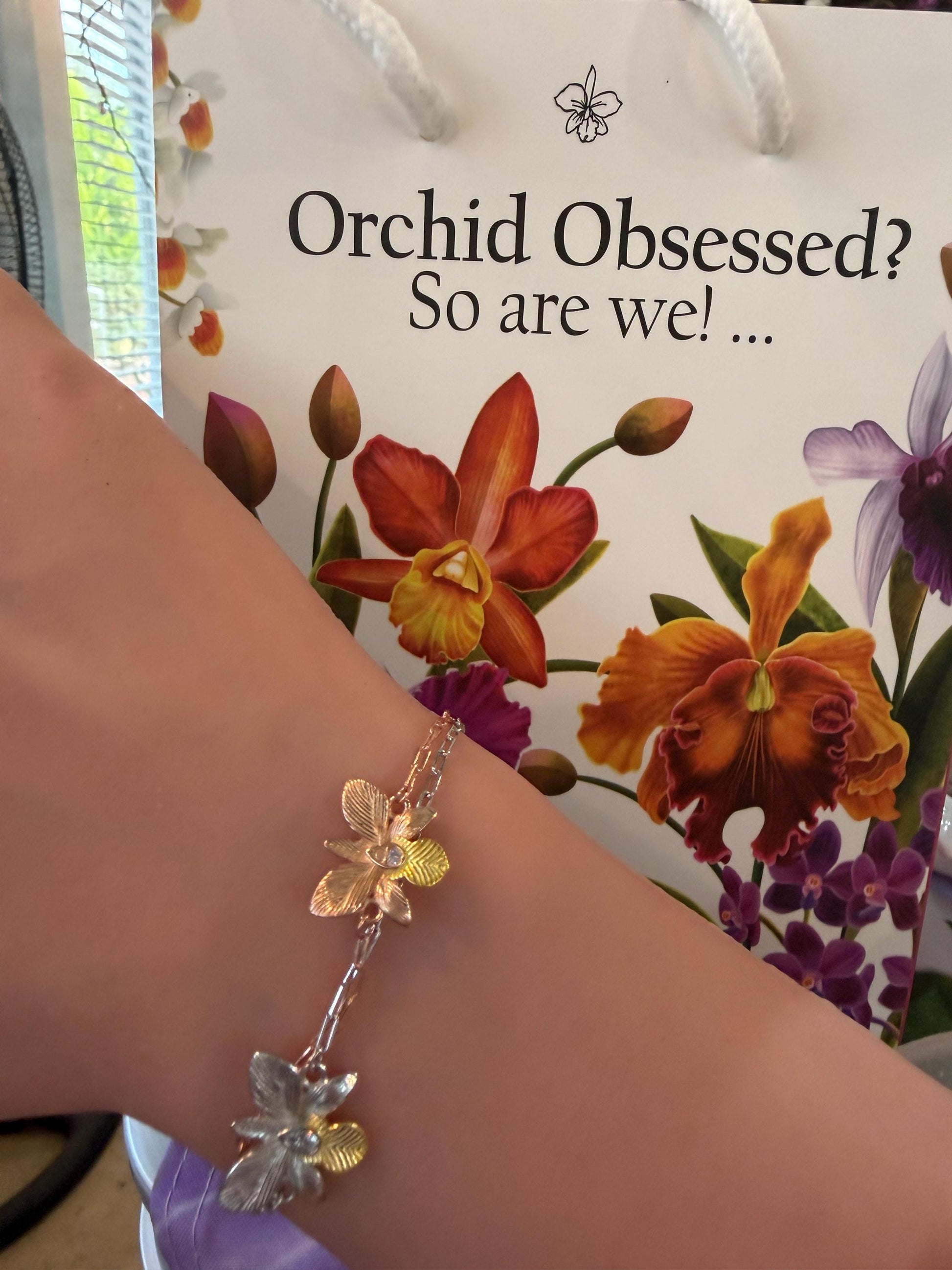 Dendrobium Orchid Bracelet : Two Tone Rose Gold Plated