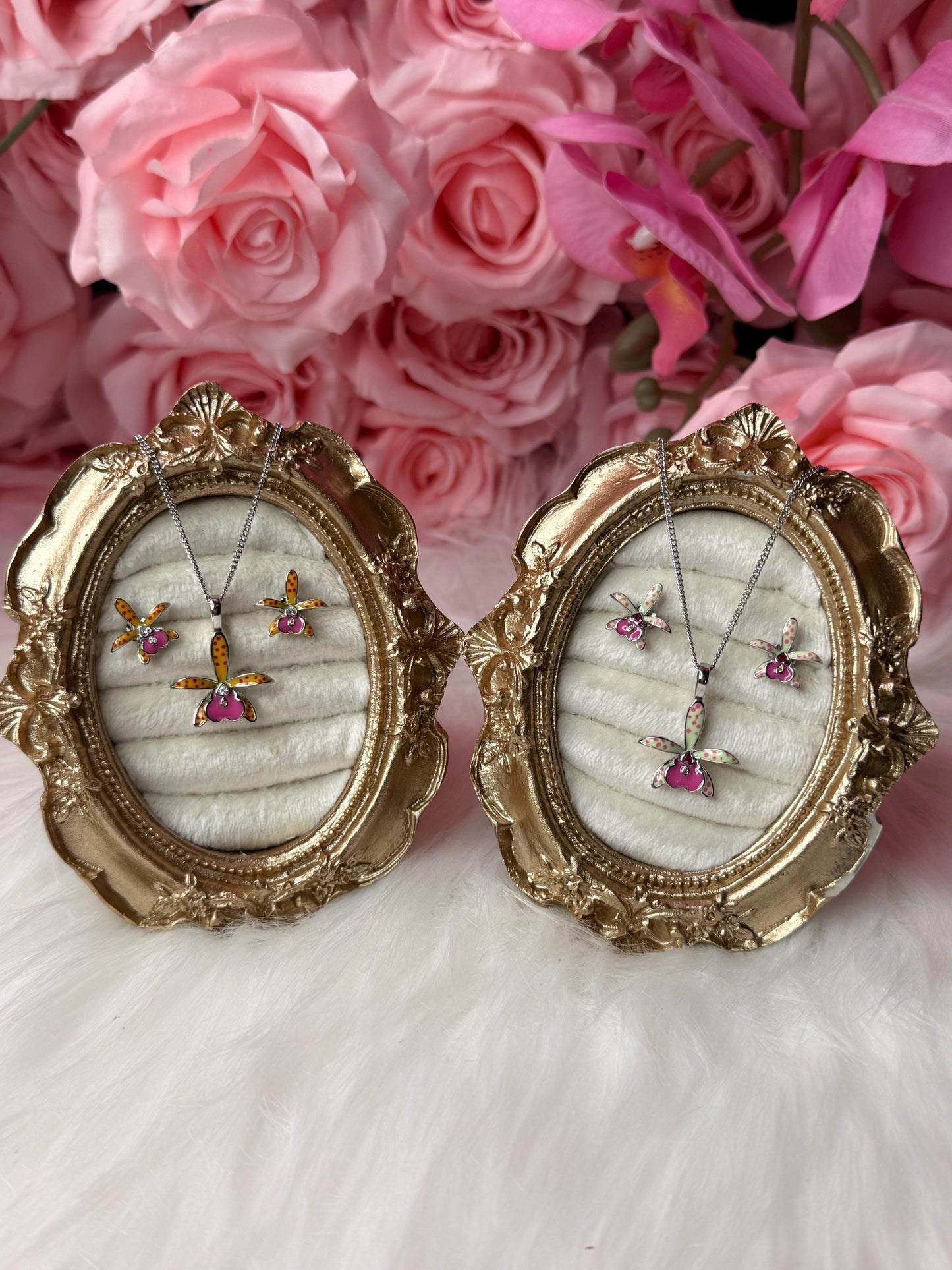 Brassocattleya Collection: Inspiration Small World BC Hippodamia Orchid Jewelry • Heart Zircon • Orange & Fuchsia Jewelry