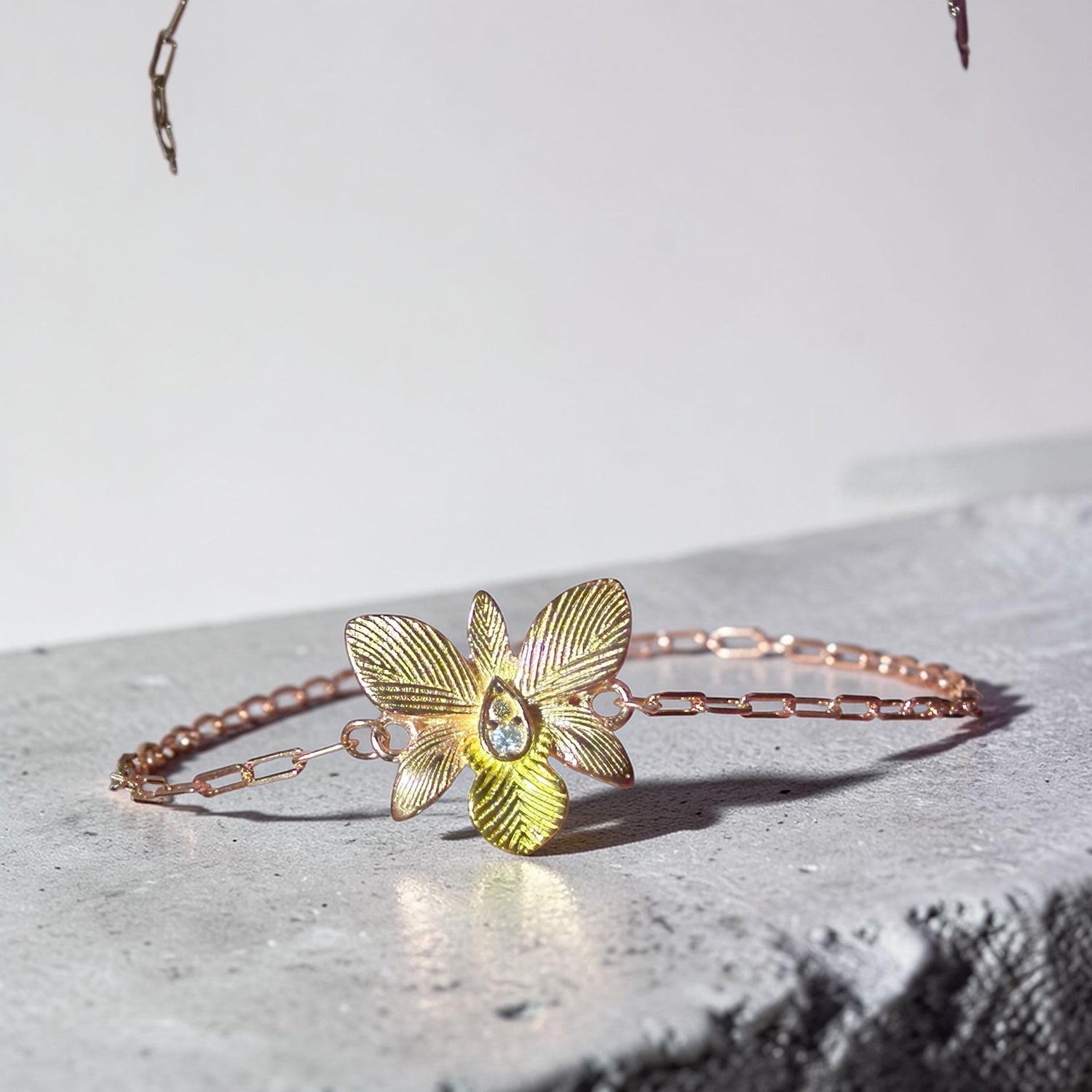 Dendrobium Orchid Bracelet : Two Tone Gold Plated