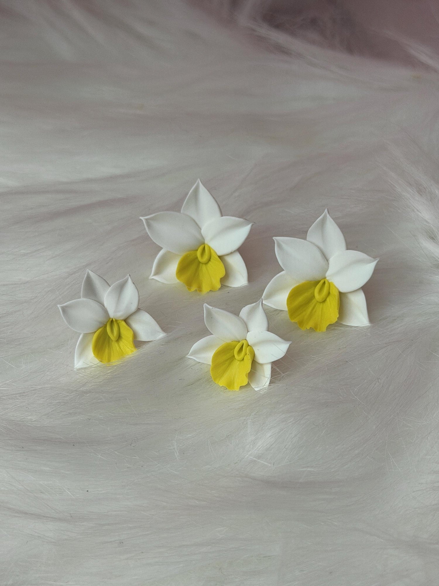Handmade Cattleya Orchid Stud Earrings: Polymer Clay Floral Jewelry