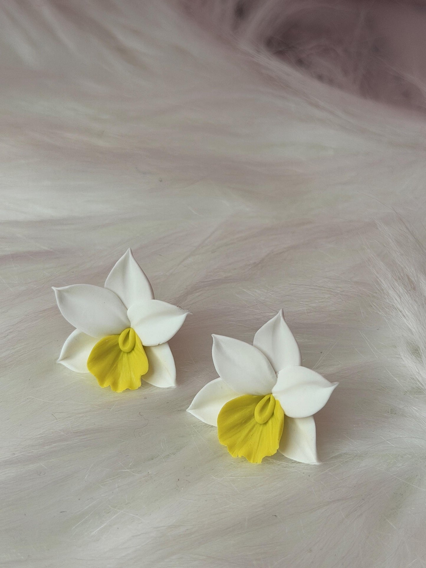 Handmade Cattleya Orchid Stud Earrings: Polymer Clay Floral Jewelry