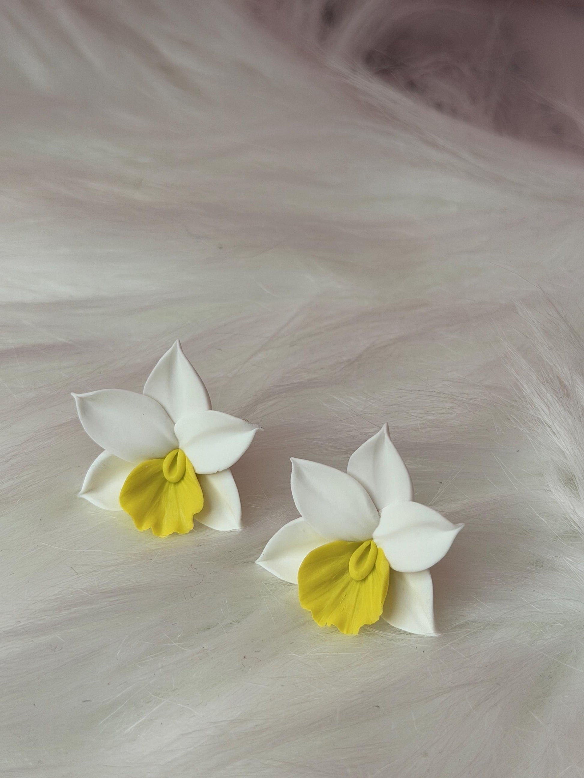 Handmade Cattleya Orchid Stud Earrings: Polymer Clay Floral Jewelry