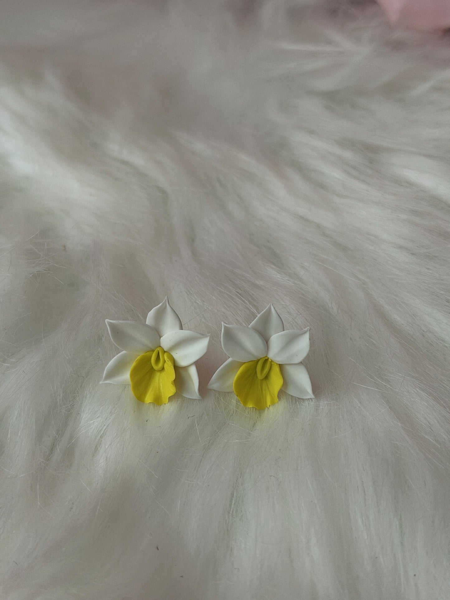 Handmade Cattleya Orchid Stud Earrings: Polymer Clay Floral Jewelry