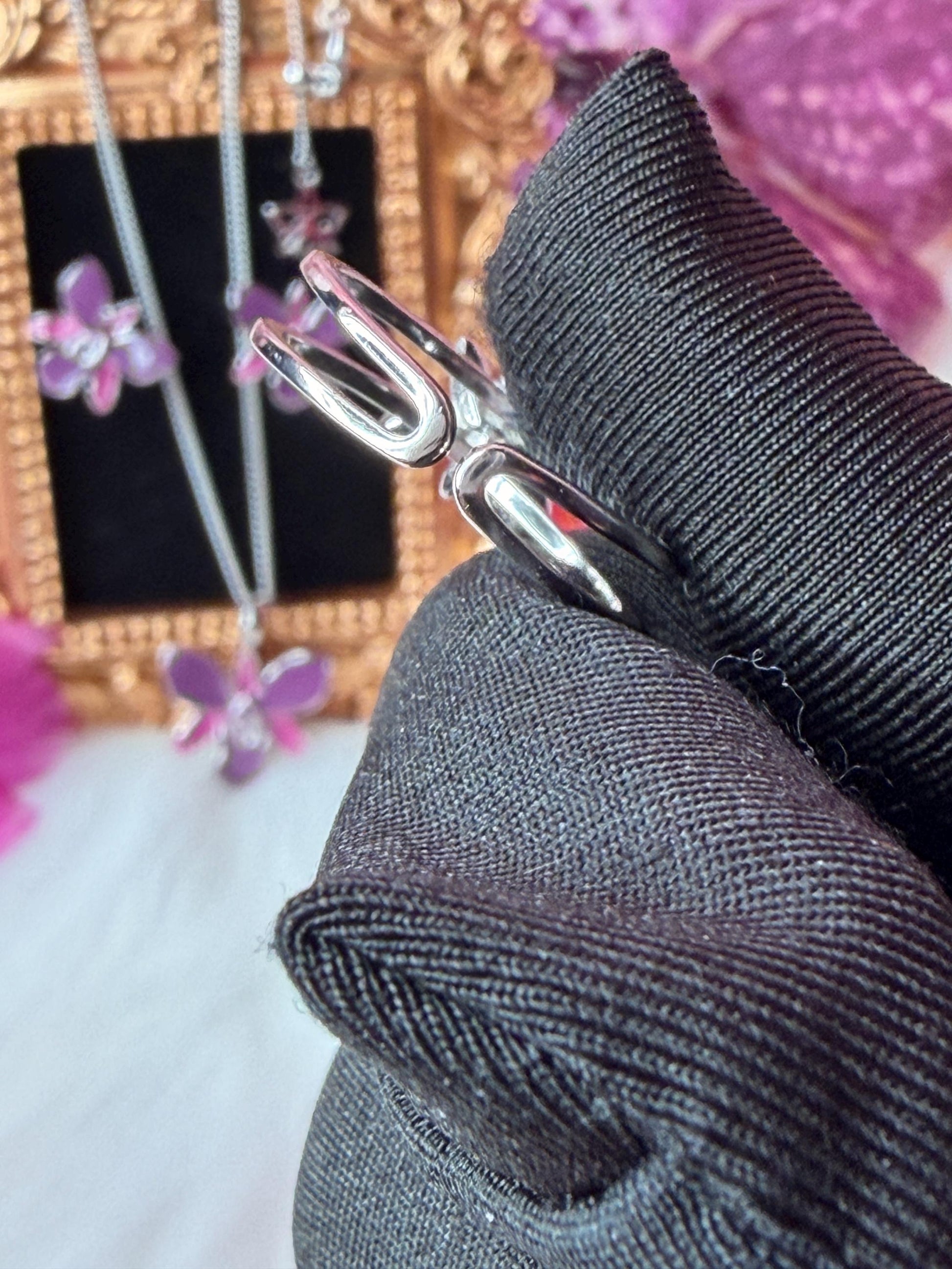 Dendrobium Orchid Jewelry Set • Purple & Pink Enamel Earrings and Ring • Floral Gift for Her