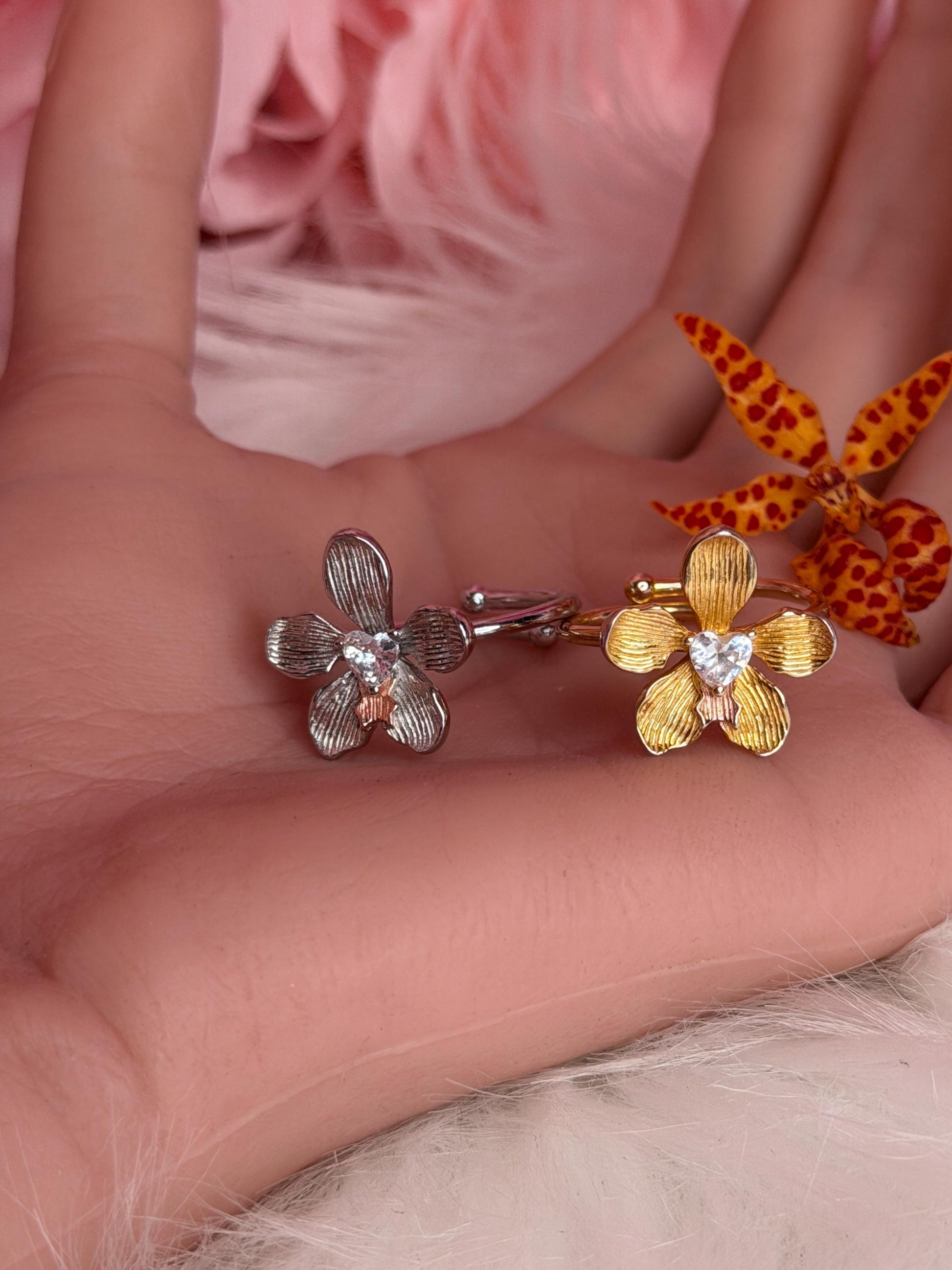 Elegant Statement Ring - Vanda Loke Collection: Orchid Ring • Heart Labellum- Yellow Gold
