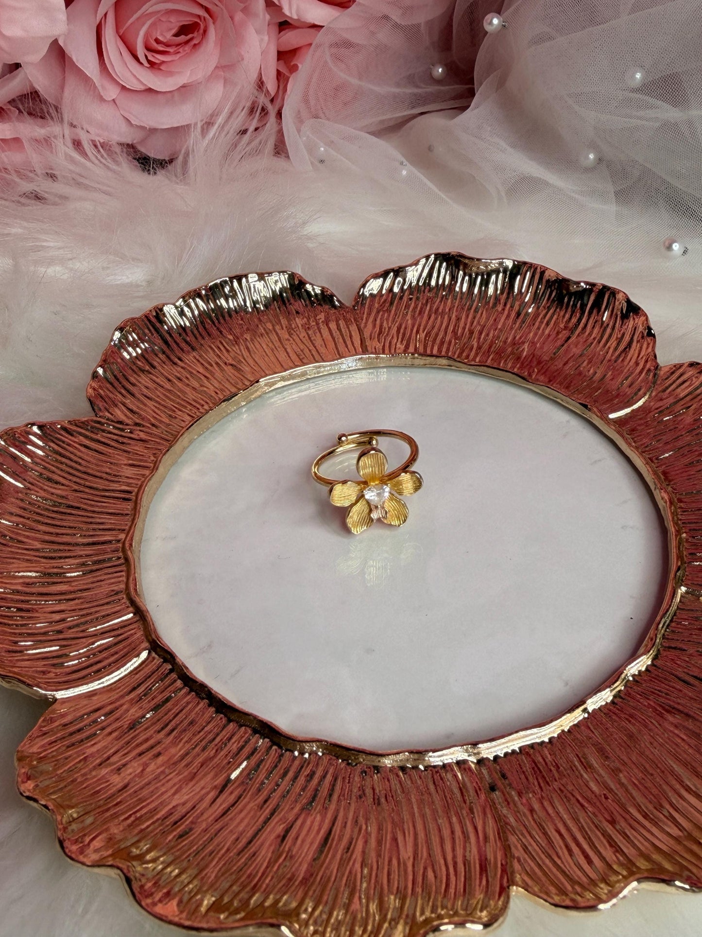 Elegant Statement Ring - Vanda Loke Collection: Orchid Ring • Heart Labellum- Yellow Gold