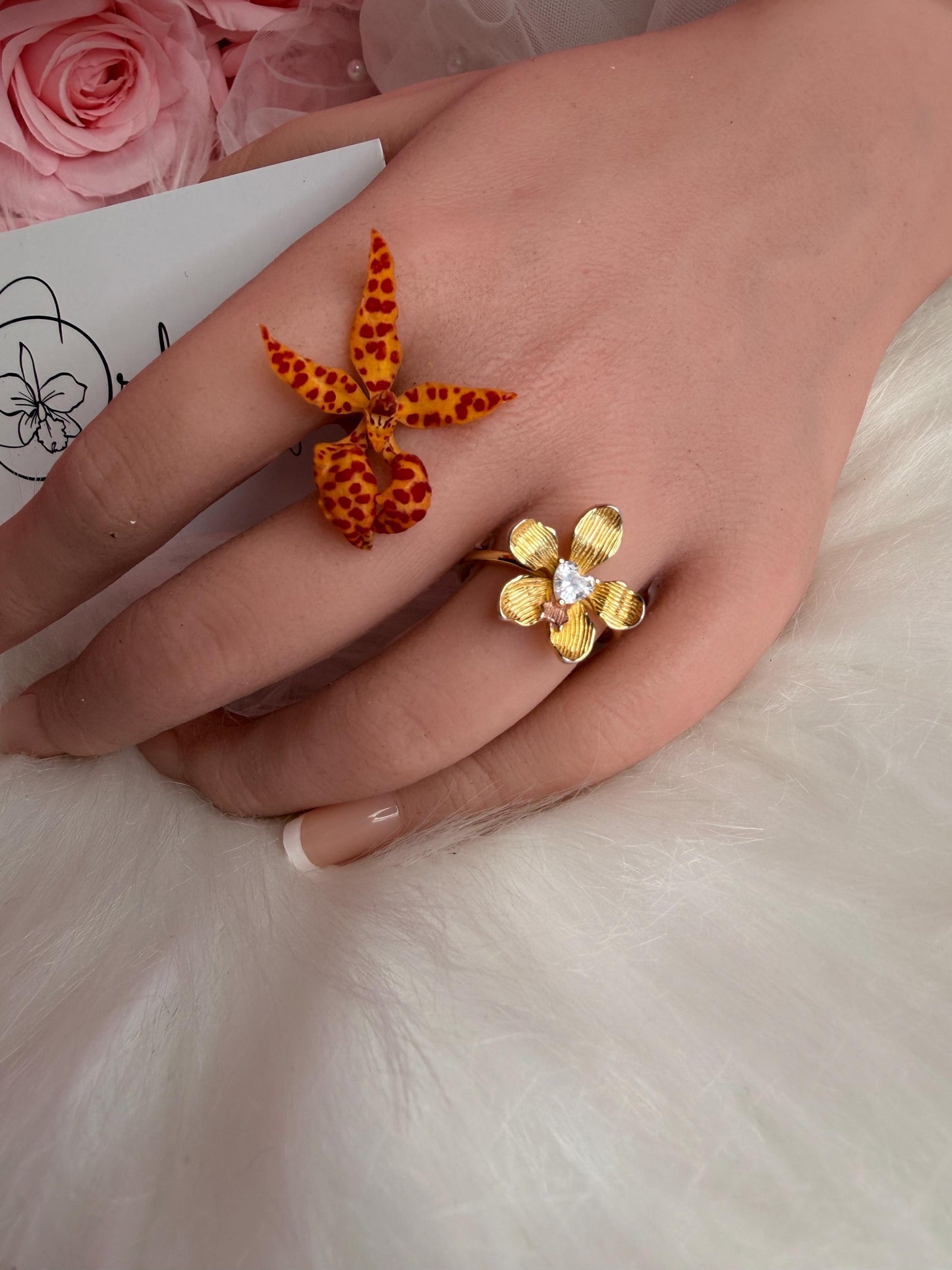 Elegant Statement Ring - Vanda Loke Collection: Orchid Ring • Heart Labellum- Yellow Gold