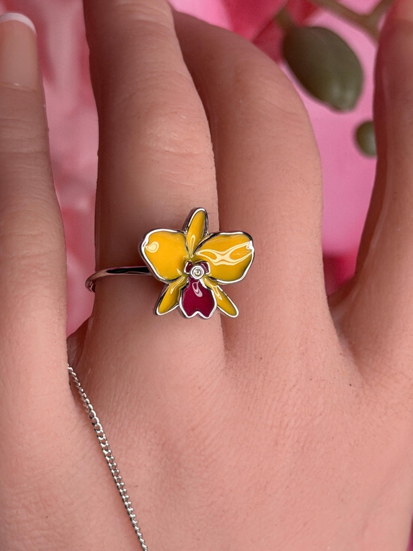 Sophrolaeliocattleya Yellow Orchid Jewelry • Convertible Choker Necklace, Studs, & Adjustable Ring • Mix and Match Set