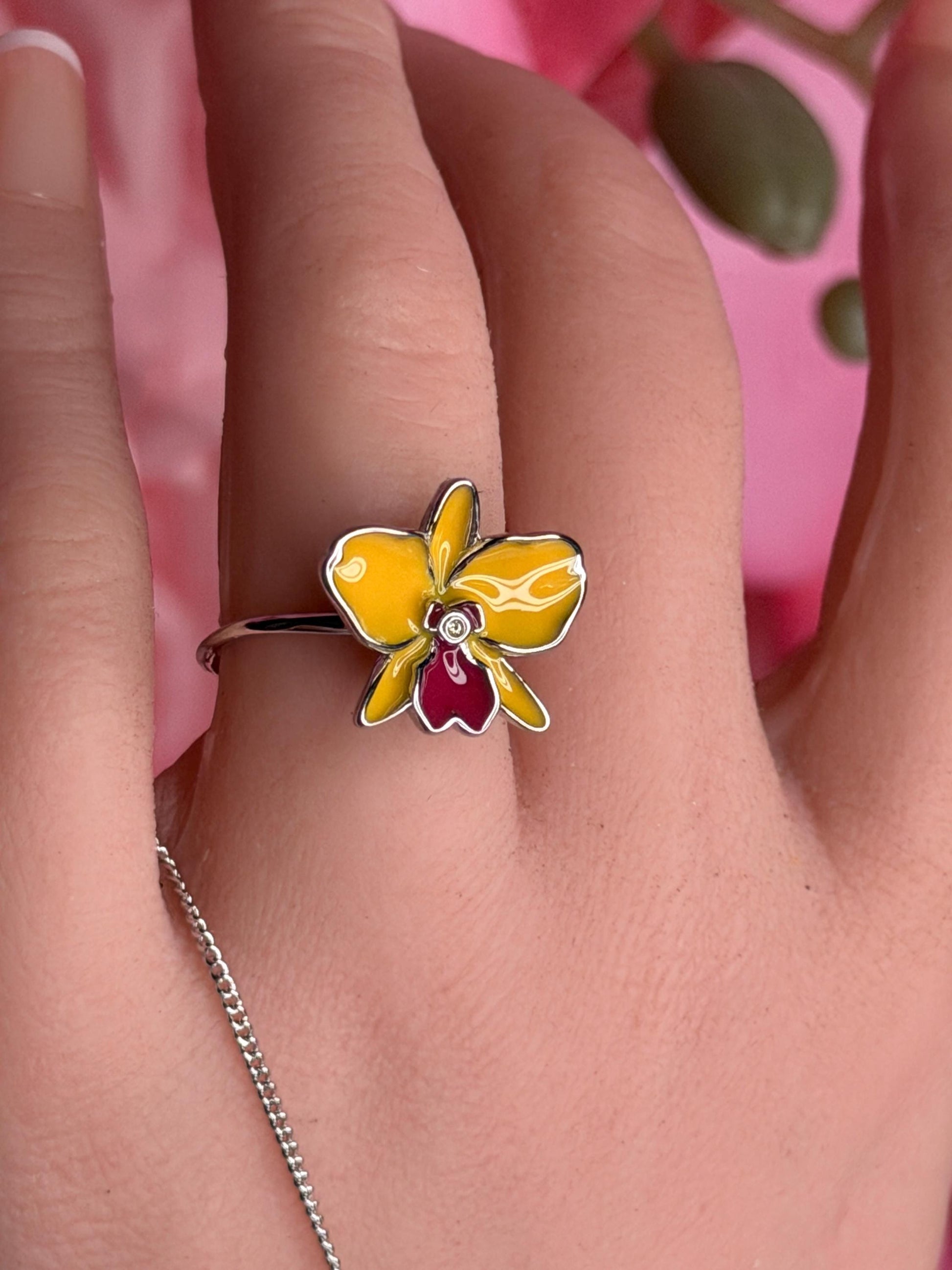 Sophrolaeliocattleya Yellow Orchid Jewelry • Convertible Choker Necklace, Studs, & Adjustable Ring • Mix and Match Set