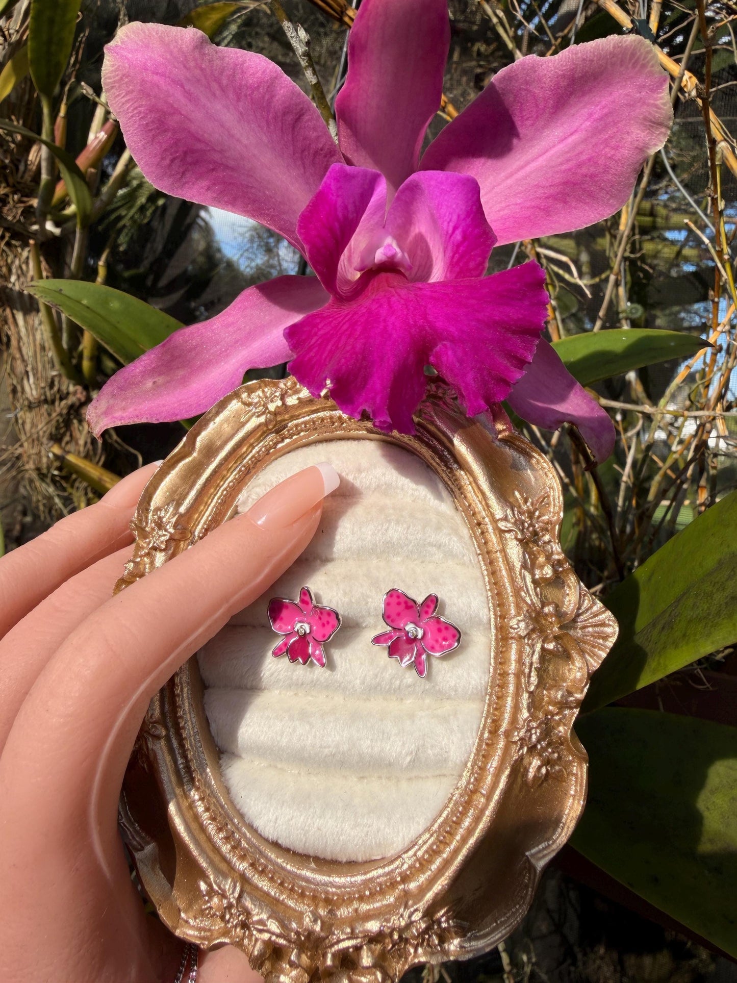 Sophrolaeliocattleya Pink Orchid Jewelry • Convertible Choker Necklace, Studs, & Adjustable Ring • Mix and Match Set