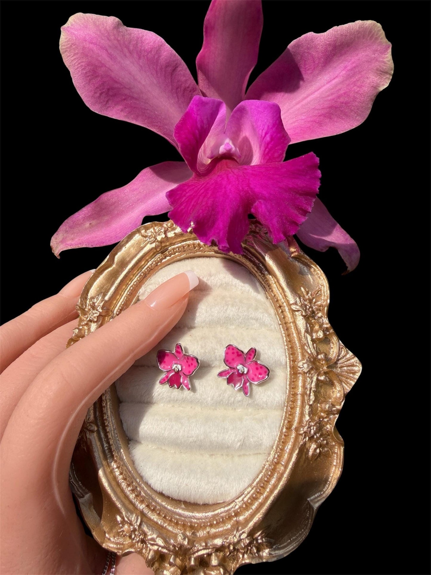 Sophrolaeliocattleya Pink Orchid Jewelry • Convertible Choker Necklace, Studs, & Adjustable Ring • Mix and Match Set