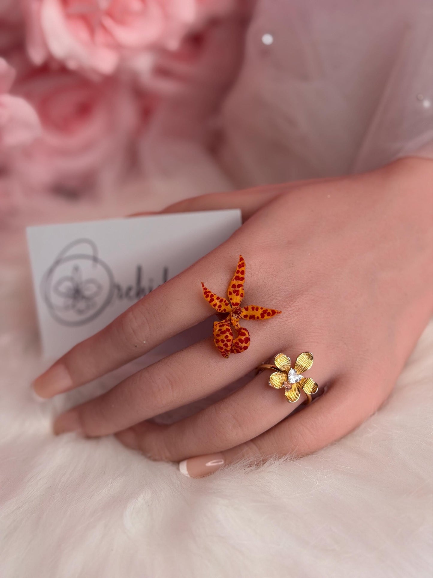 Elegant Statement Ring - Vanda Loke Collection: Orchid Ring • Heart Labellum- Yellow Gold