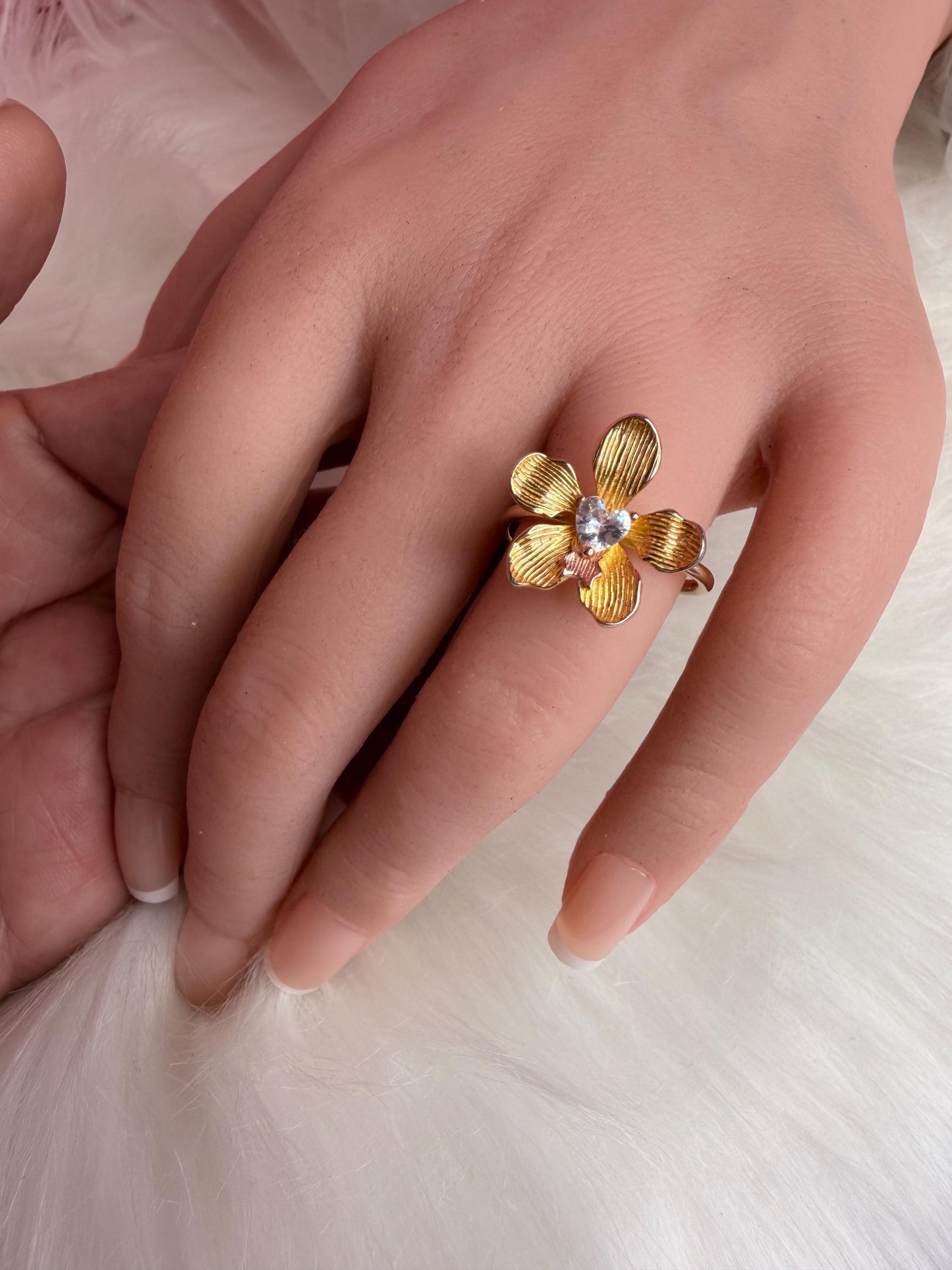 Elegant Statement Ring - Vanda Loke Collection: Orchid Ring • Heart Labellum- Yellow Gold