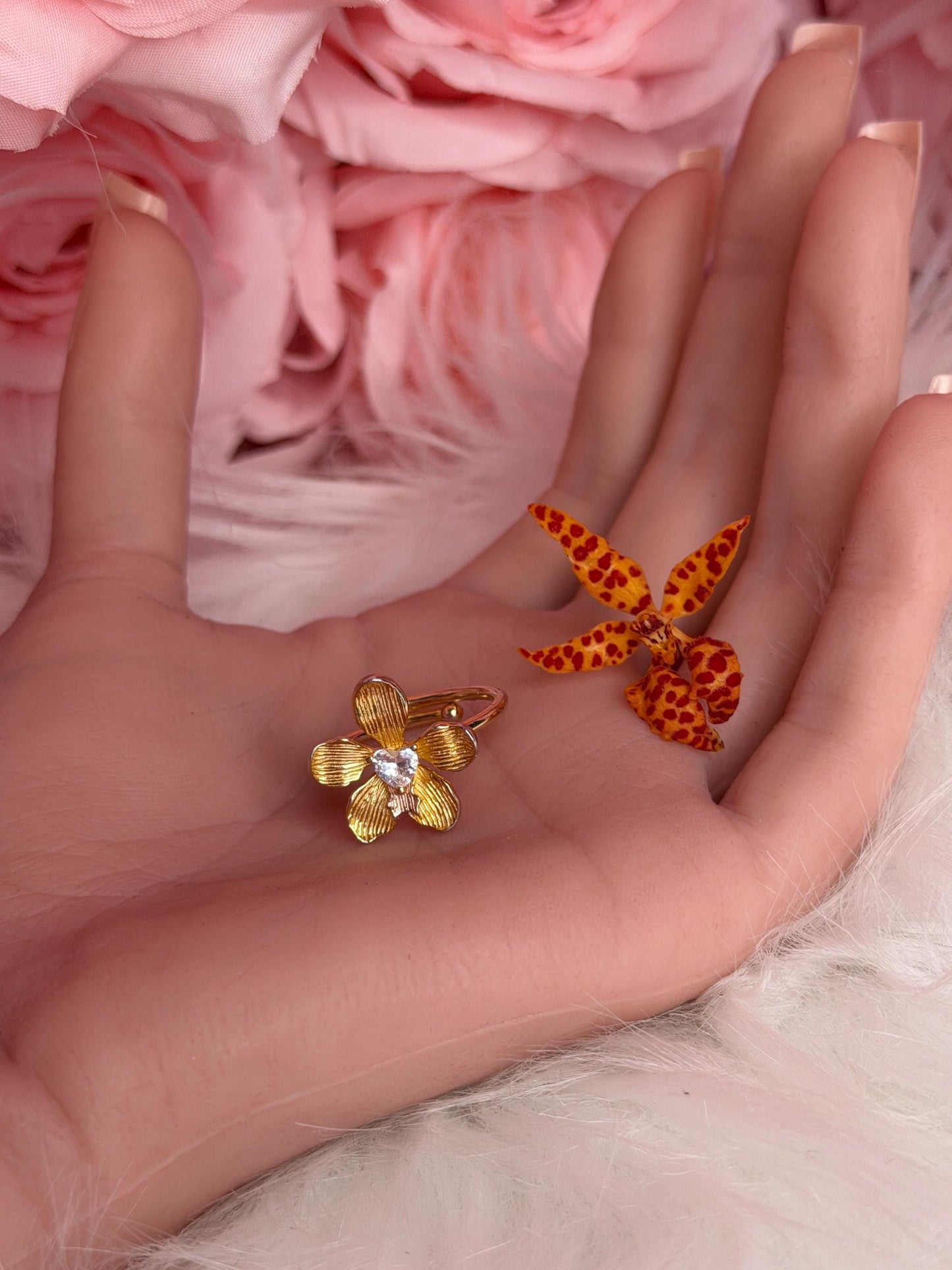 Elegant Statement Ring - Vanda Loke Collection: Orchid Ring • Heart Labellum- Yellow Gold
