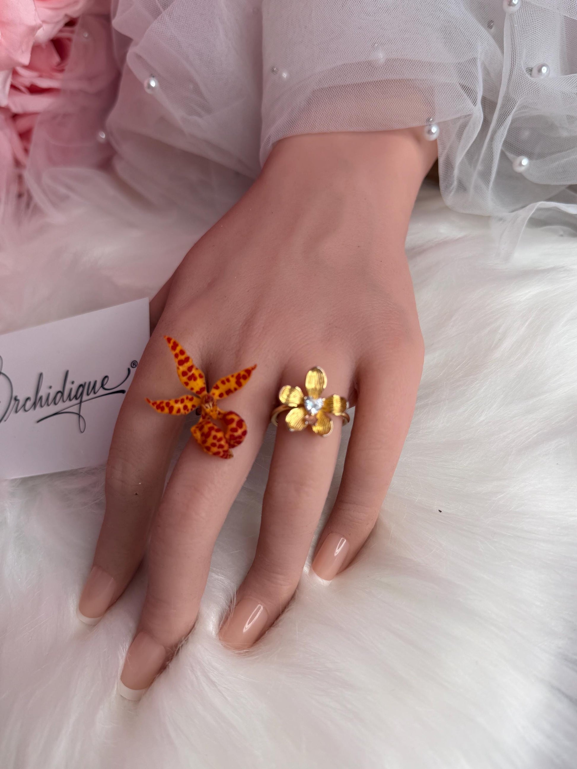 Elegant Statement Ring - Vanda Loke Collection: Orchid Ring • Heart Labellum- Yellow Gold