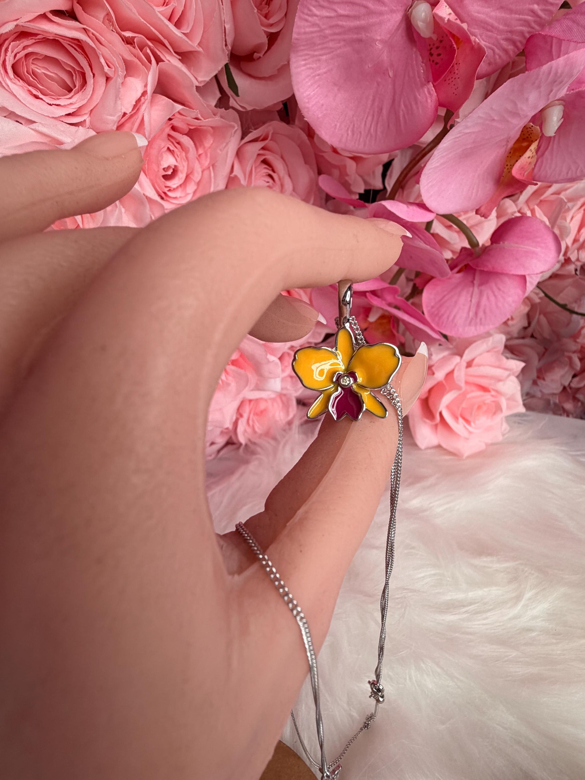 Sophrolaeliocattleya Yellow Orchid Jewelry • Convertible Choker Necklace, Studs, & Adjustable Ring • Mix and Match Set