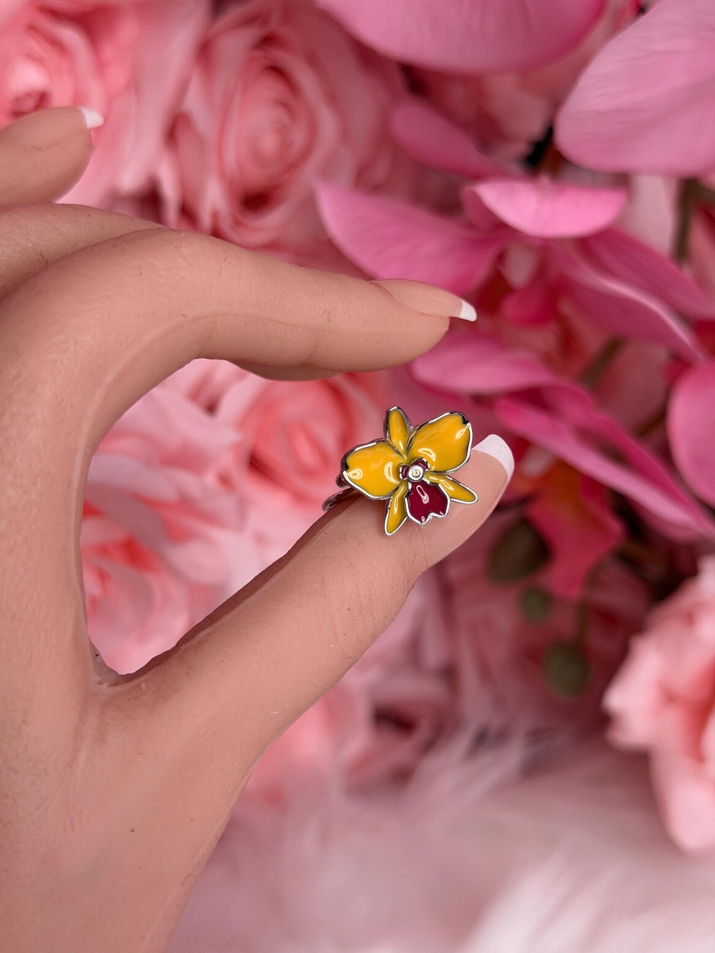 Sophrolaeliocattleya Yellow Orchid Jewelry • Convertible Choker Necklace, Studs, & Adjustable Ring • Mix and Match Set