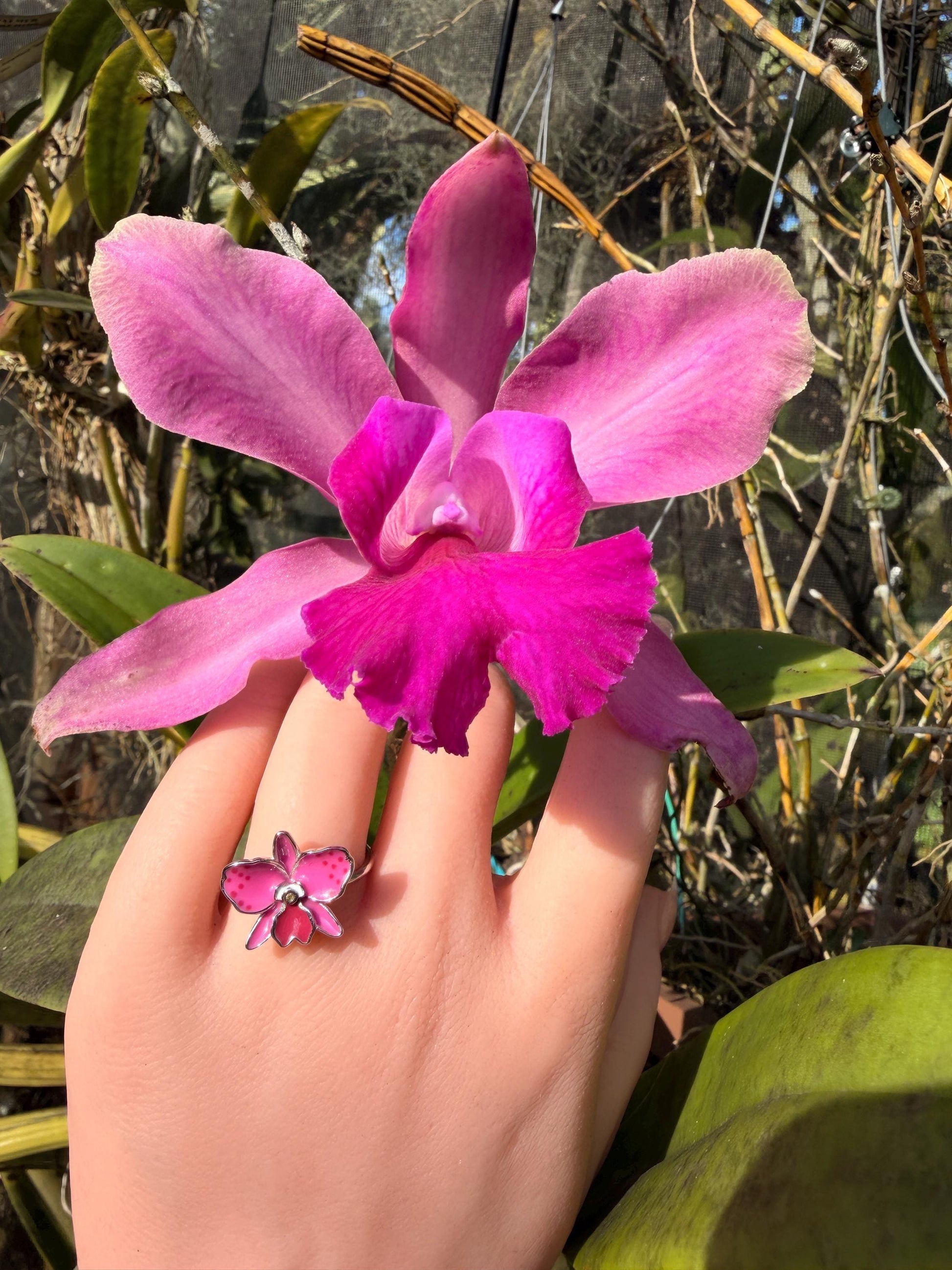 Sophrolaeliocattleya Pink Orchid Jewelry • Convertible Choker Necklace, Studs, & Adjustable Ring • Mix and Match Set