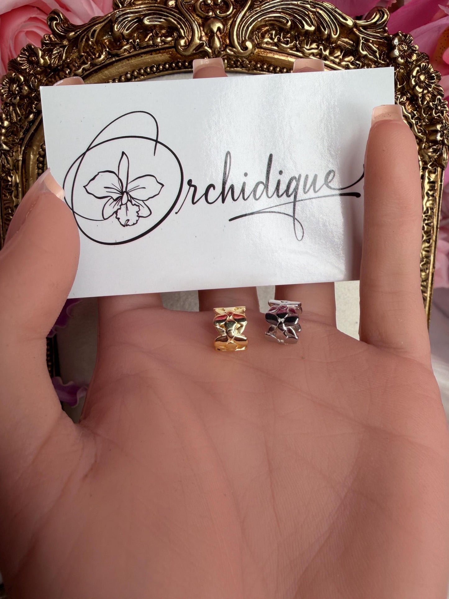 Dendrobium Orchid Ear Cuff • S925 Sterling Silver Five Flower Curved Climber • White Gold & 14K Gold Non Pierced Earring Pair or Single
