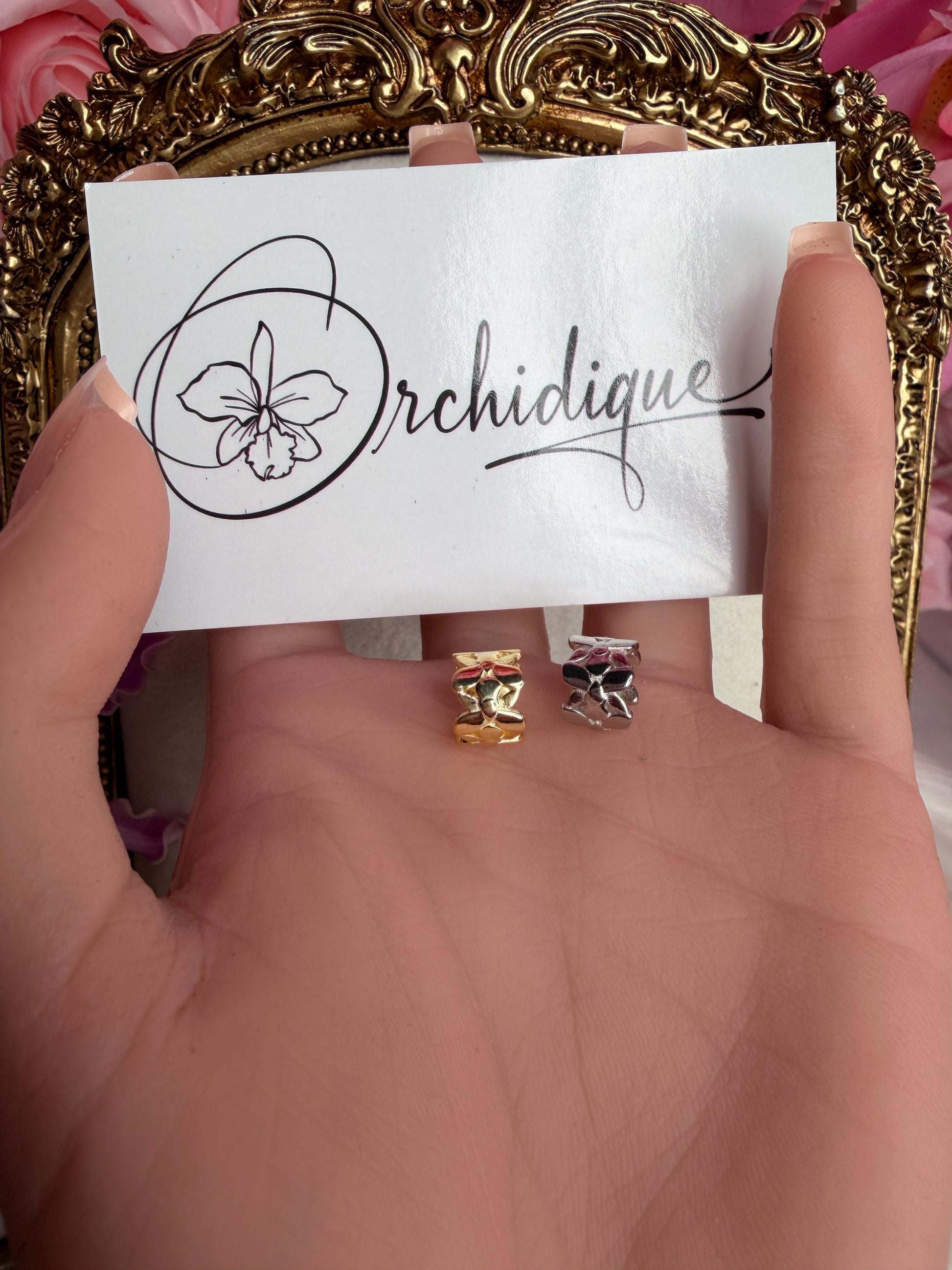 Dendrobium Orchid Ear Cuff • S925 Sterling Silver Five Flower Curved Climber • White Gold & 14K Gold Non Pierced Earring Pair or Single