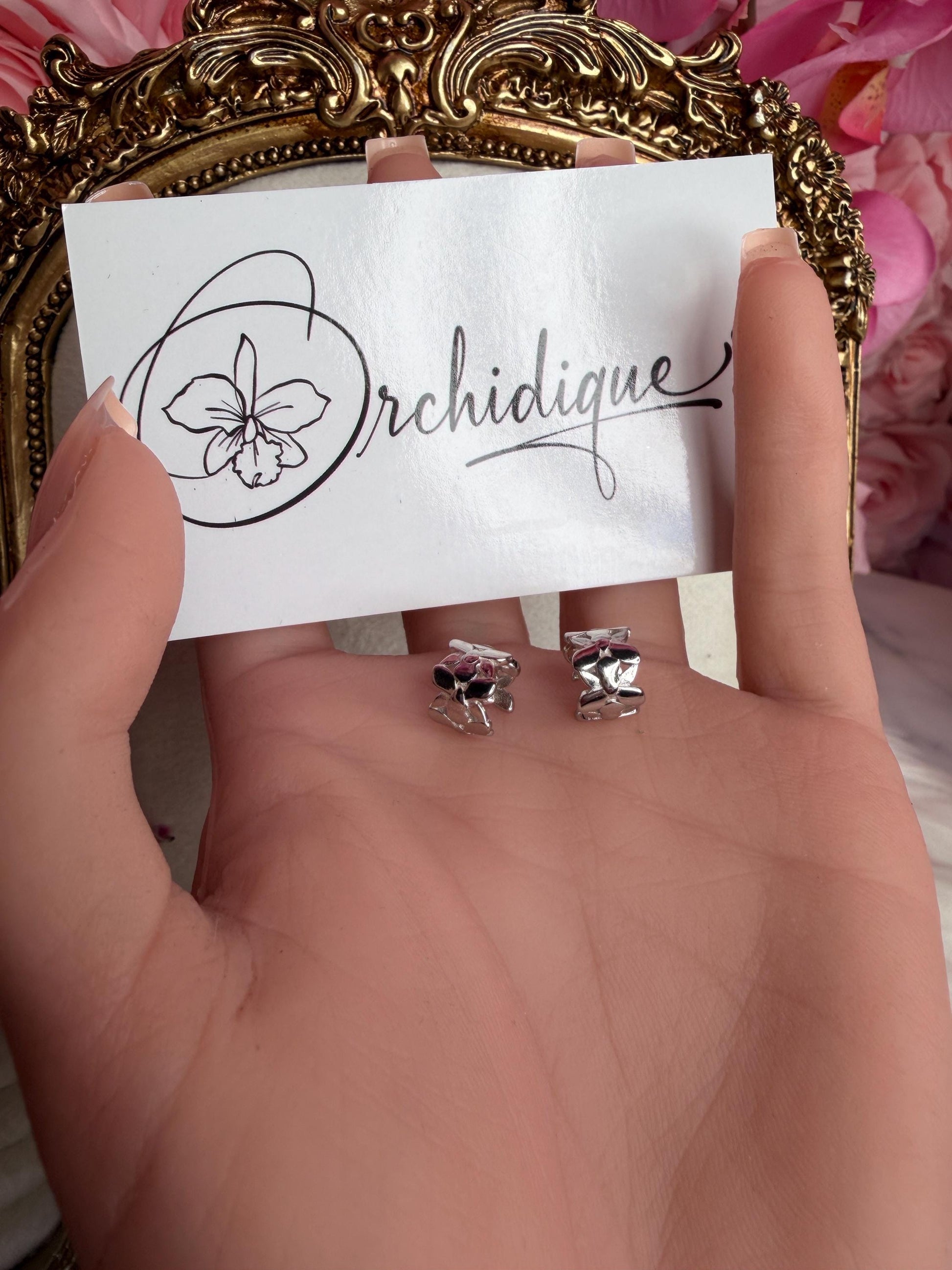 Dendrobium Orchid Ear Cuff • S925 Sterling Silver Five Flower Curved Climber • White Gold & 14K Gold Non Pierced Earring Pair or Single