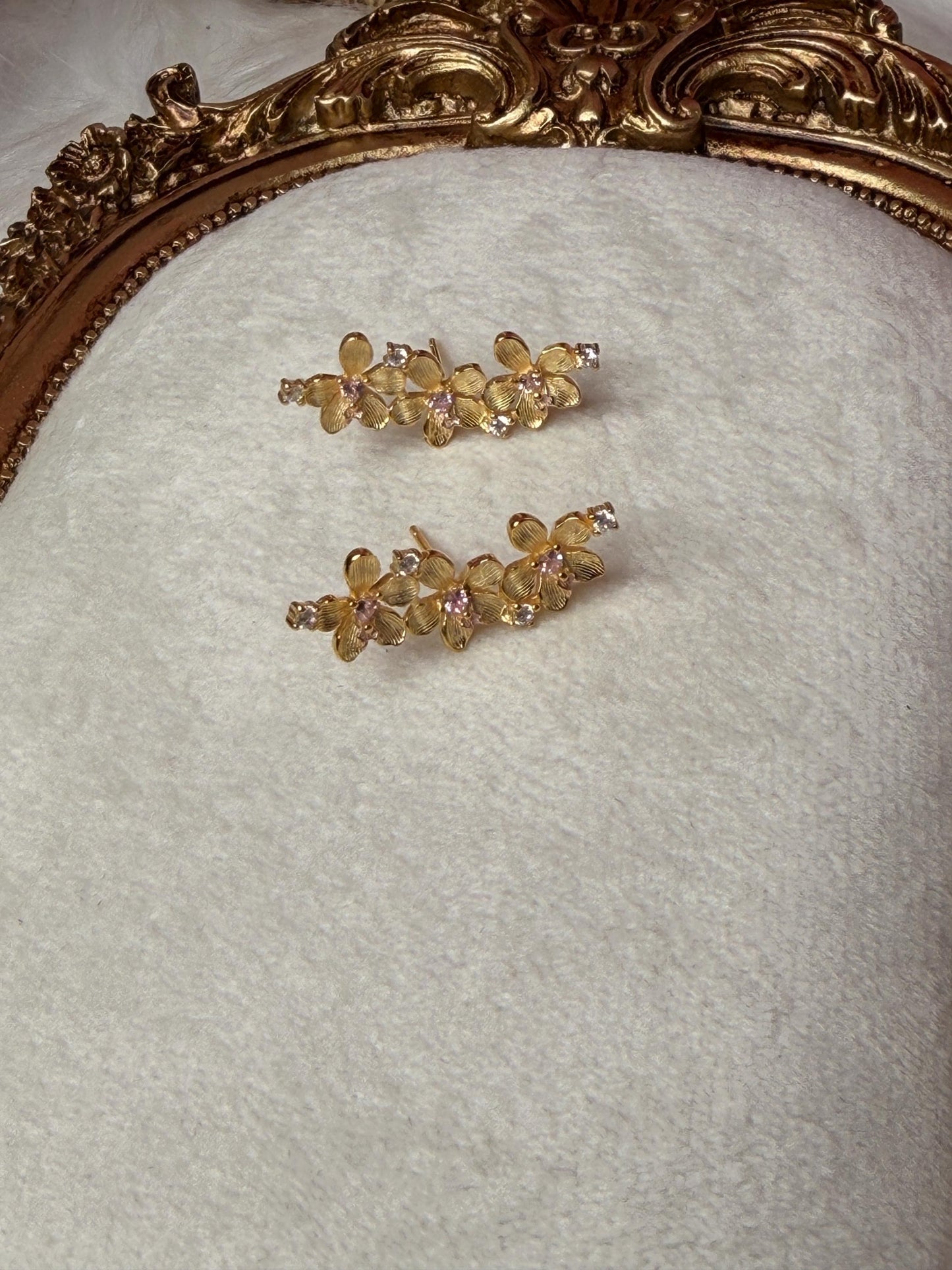 Vanda Orchid Ear Climbers, 14K Gold & White Gold Botanical Studs, Vanda Loke Flower Crawler Pair, Dainty Floral Gift for Her