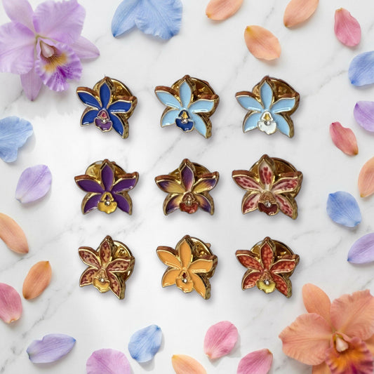 Mini Cattleya Orchid Enamel Pin • 14mm Tiny Flower Pin • Nine Colors or Set