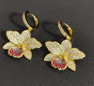 cattleya orchid hoop earrings, 14K gold plated sterling silver, tenth view – Orchidique