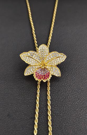 cattleya orchid necklace, 14K gold plated sterling silver, ninth view – Orchidique
