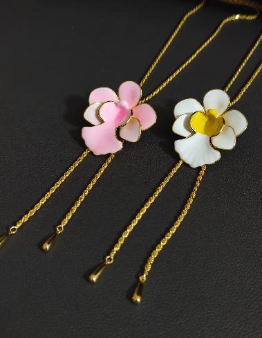 vanda orchid necklace, white and yellow enamel, 14K gold plated sterling silver, ninth view – Orchidique