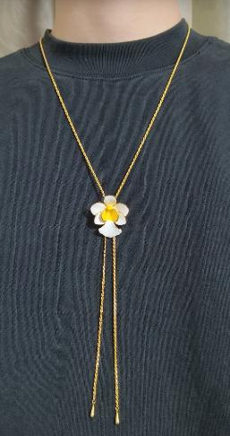vanda orchid necklace, white and yellow enamel, 14K gold plated sterling silver, tenth view – Orchidique