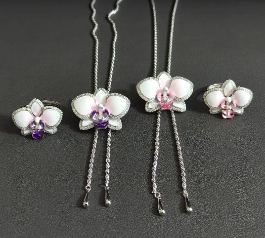 phalaenopsis orchid necklace, purple, rhodium plated sterling silver, thirteenth view – Orchidique