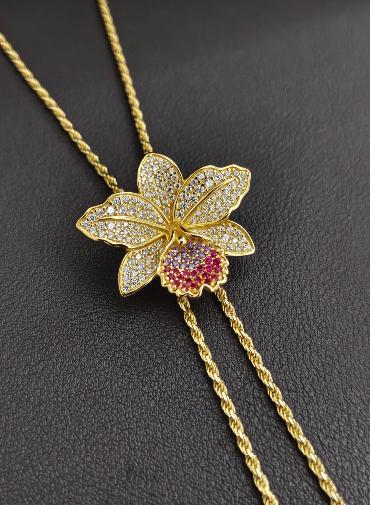 cattleya orchid necklace, 14K gold plated sterling silver, eighth view – Orchidique