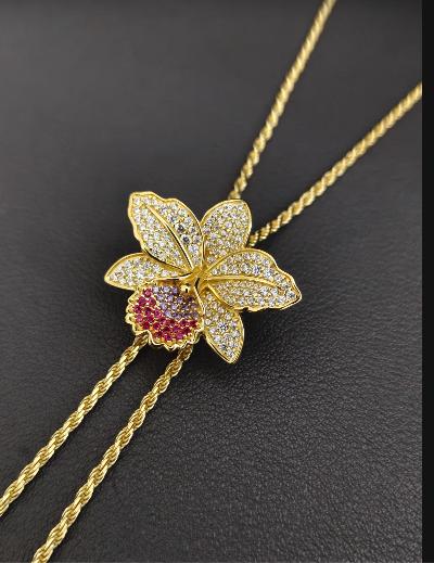 cattleya orchid necklace, 14K gold plated sterling silver, detail view – Orchidique