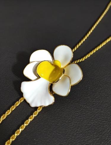 vanda orchid necklace, white and yellow enamel, 14K gold plated sterling silver, product view – Orchidique