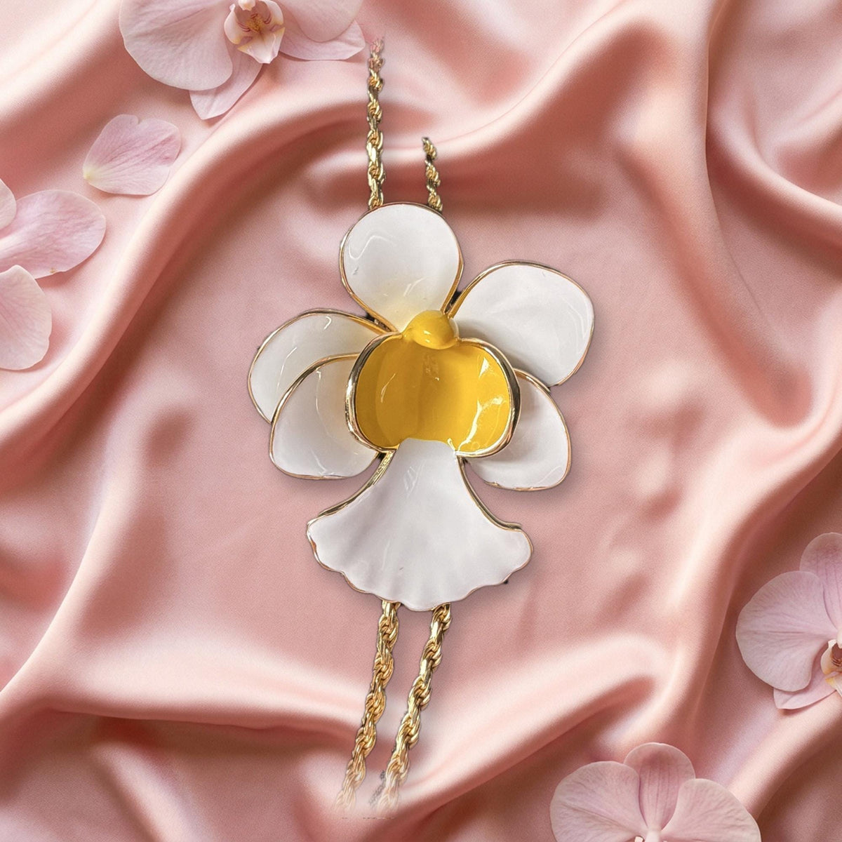 vanda orchid necklace, white and yellow enamel, 14K gold plated sterling silver, thirteenth view – Orchidique