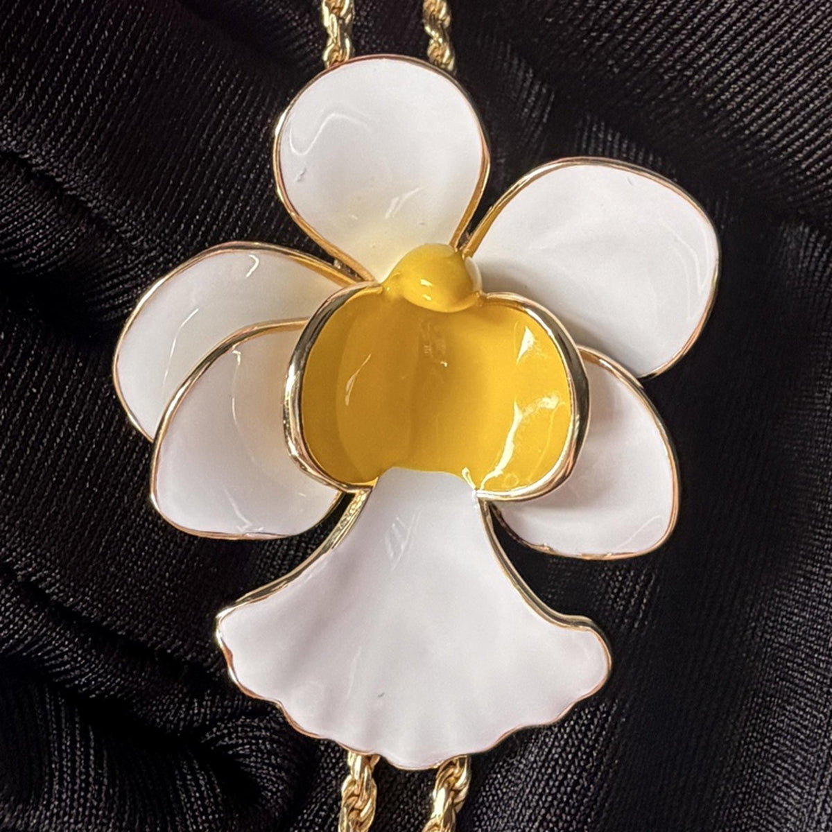 vanda orchid necklace, white and yellow enamel, 14K gold plated sterling silver – Orchidique