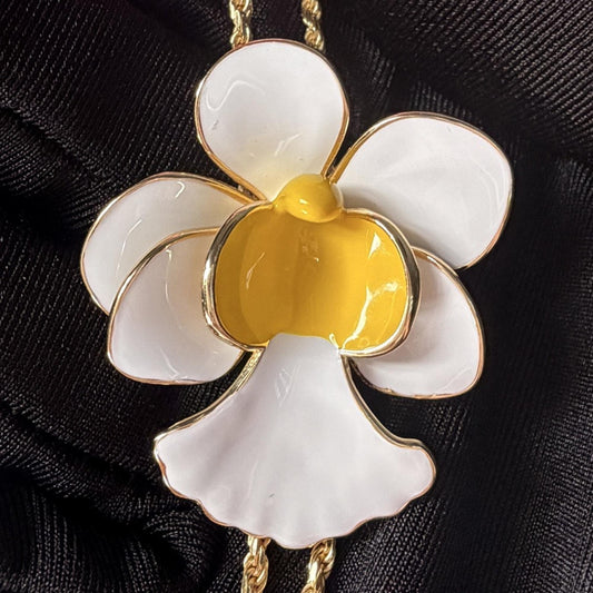 vanda orchid necklace, white and yellow enamel, 14K gold plated sterling silver – Orchidique
