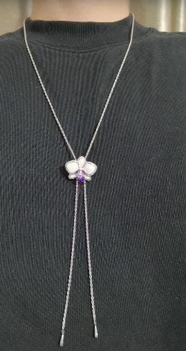 phalaenopsis orchid necklace, purple, rhodium plated sterling silver, eighth view – Orchidique