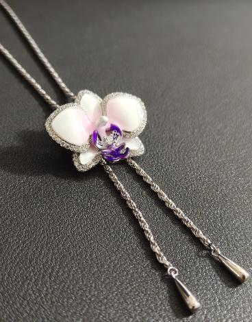 phalaenopsis orchid necklace, purple, rhodium plated sterling silver, ninth view – Orchidique
