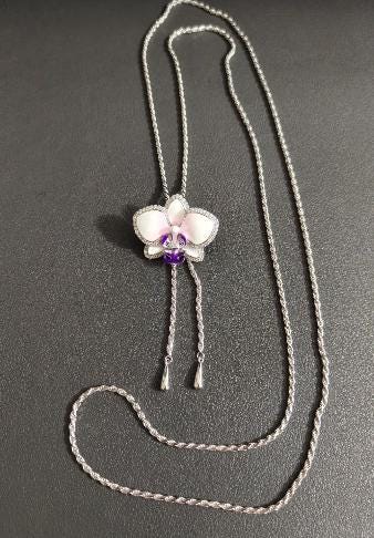 phalaenopsis orchid necklace, purple, rhodium plated sterling silver, tenth view – Orchidique