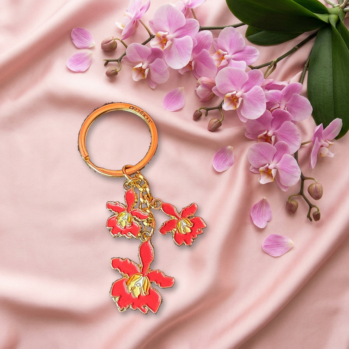 myrmecophila orchid bag charm, red enamel, zinc alloy, extra view – Orchidique
