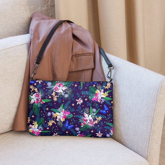 Midnight Orchids Crossbody Bag · Orchid Print Purse · Stylish & Functional - Orchidique