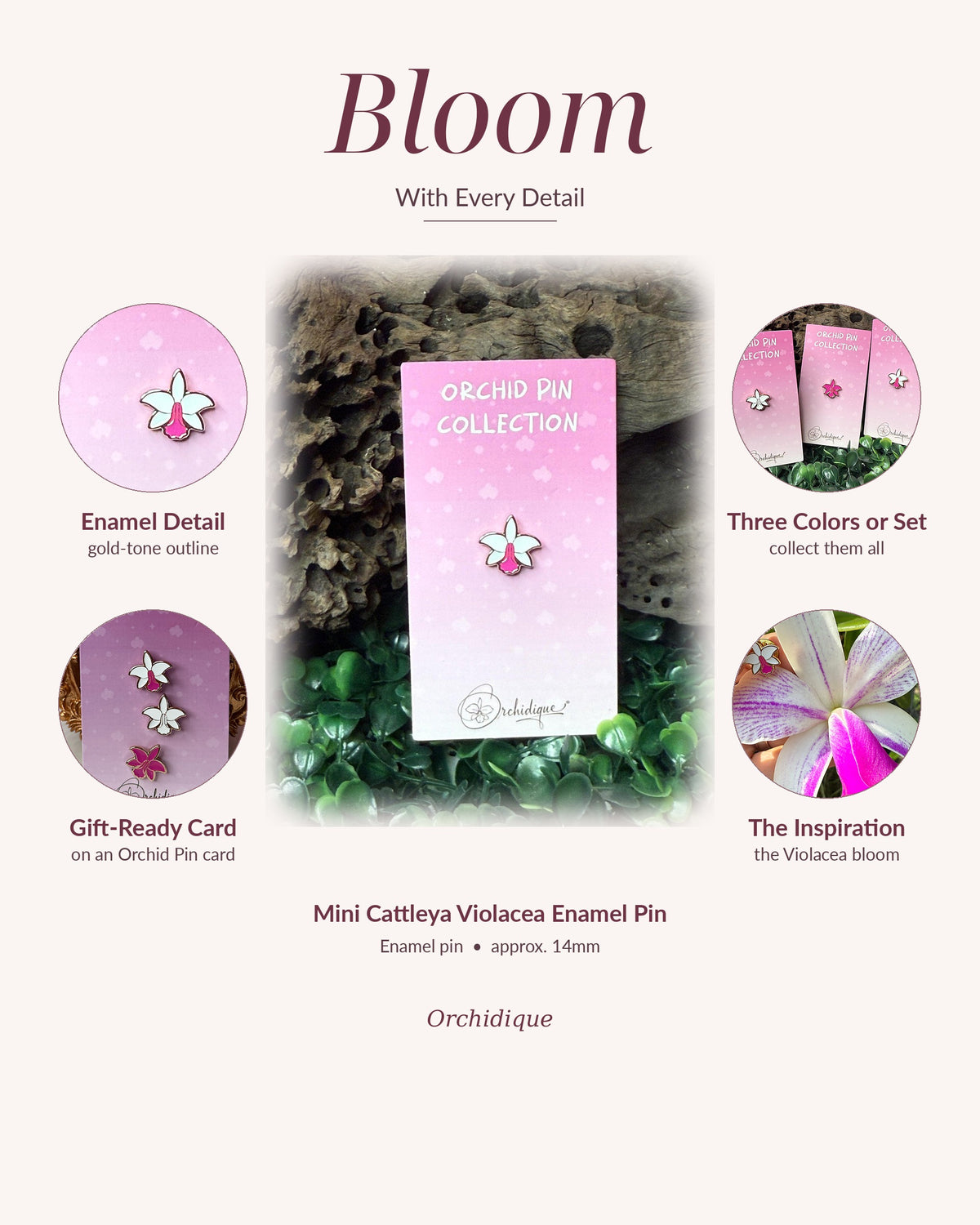 Mini Cattleya Violacea orchid enamel pin, Bloom With Every Detail