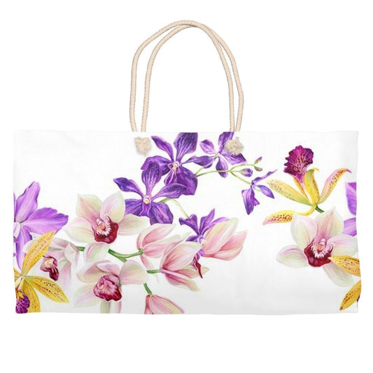 Orchid Elegance Weekend Tote · Orchids Tote Weekender · Getaway Weekender Bag • Travel Tote • Beach Tote • Overnight Bag • Flower Tote - Orchidique