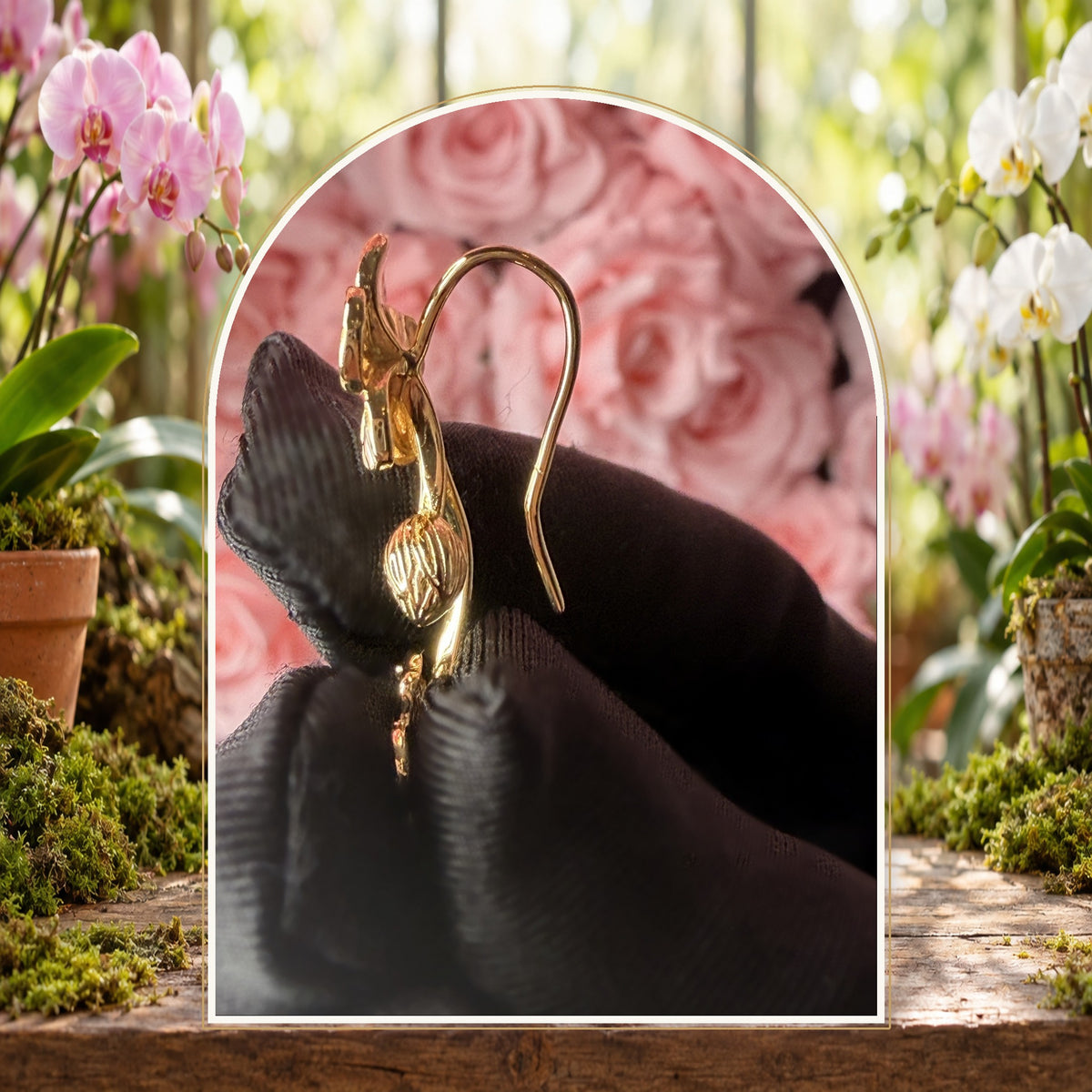 vanda orchid ear climber, white enamel, 14K gold plated sterling silver, tenth view – Orchidique