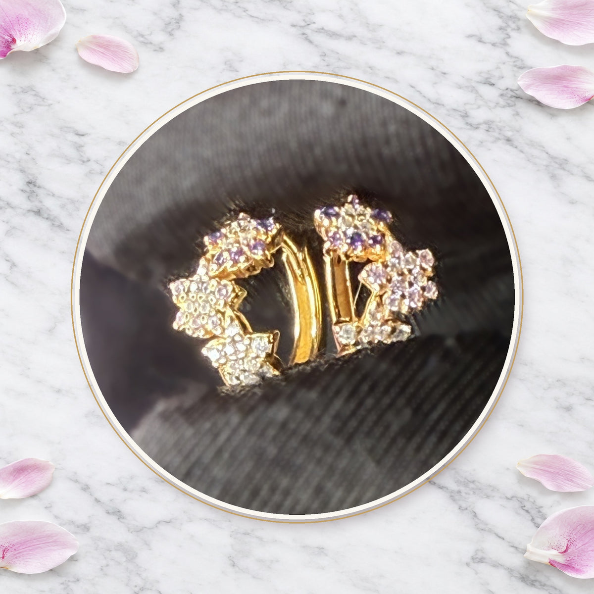 orchid hoop earrings, pink and lavender, 14K gold plated sterling silver, tenth view – Orchidique