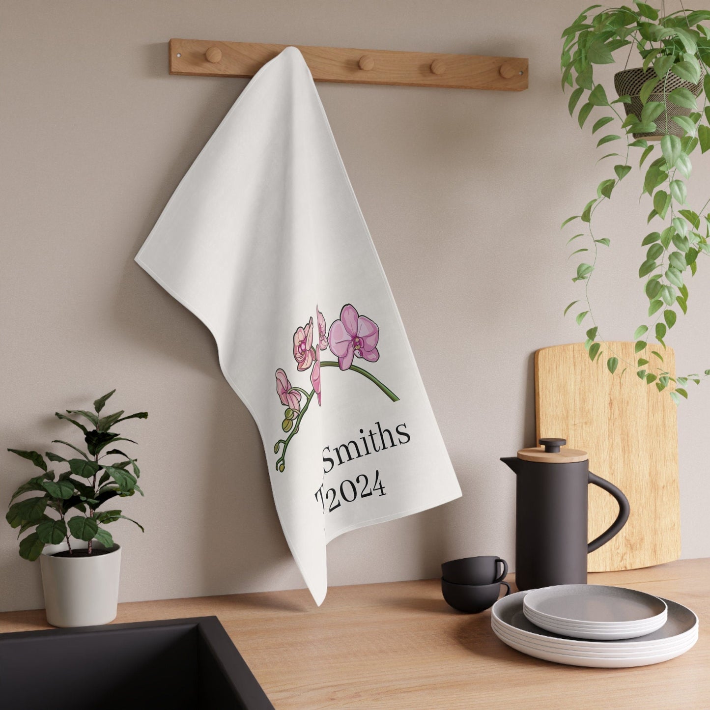 Personalized Phalaenopsis Pink Orchid Tea Towel • Orchid Kitchen Towel • Floral Bath Towel - Orchidique